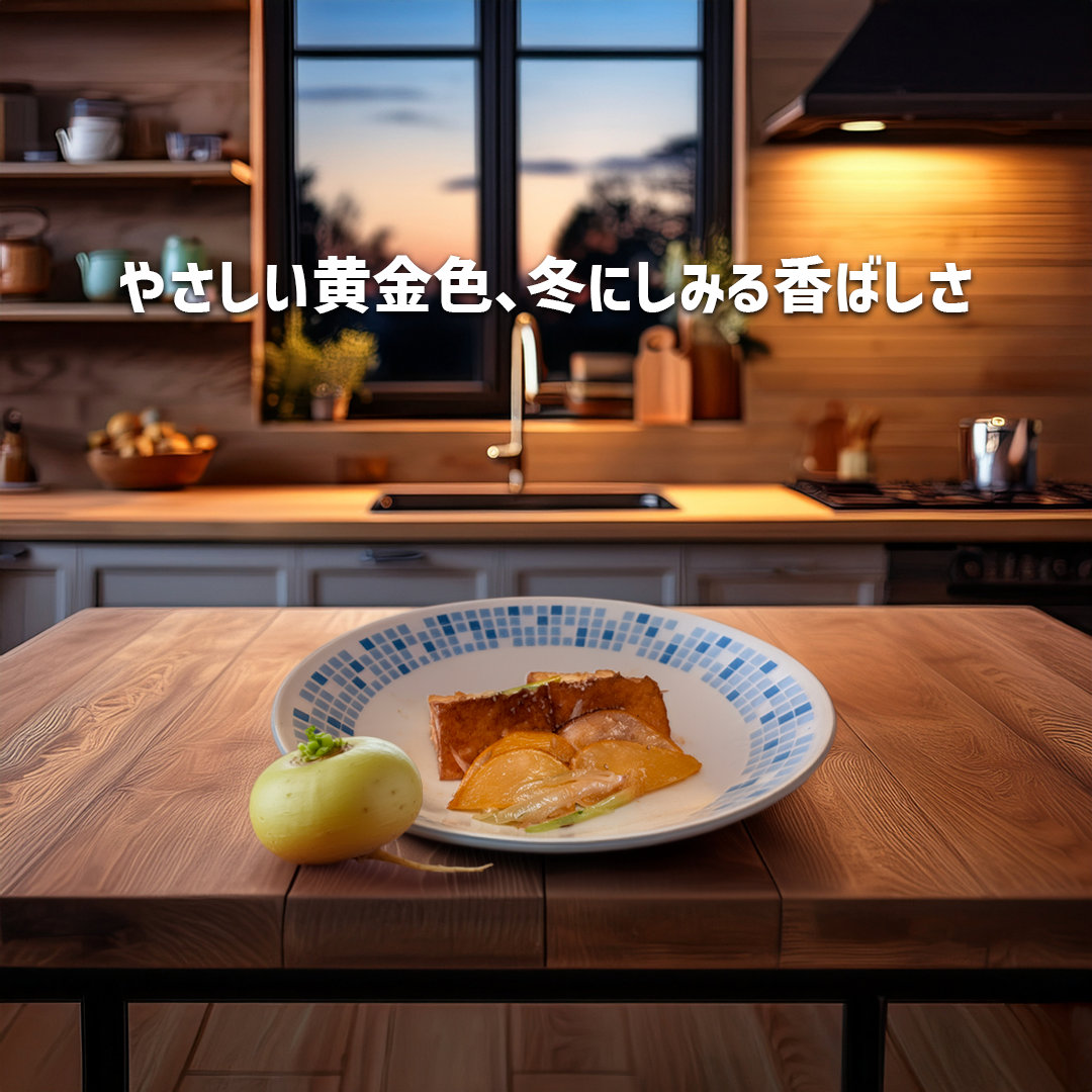 厚揚げと味こがね（黄色かぶ）の香ばし味噌炒め